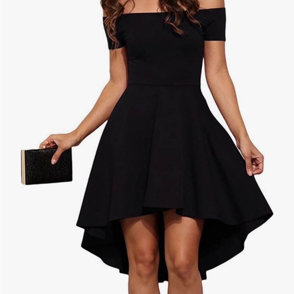 Chic Black High-Low Off-Shoulder Dress - Large